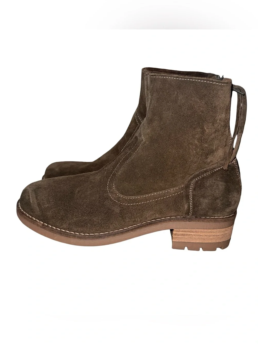 Cruza Mila Size 8 Brown Suede Leather Ankle Boots Back Zip Lug Sole Boho Western